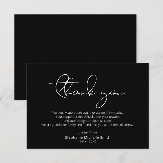 Modern Script Sympathy Thank You Funeral Card (Front/Back)