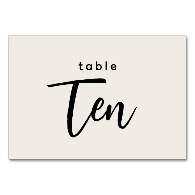 Modern Script Table 10 Ten Off-White Wedding Number (Front)