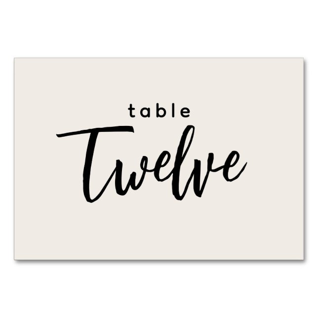 Modern Script Table 12 Twelve Off-White Wedding Table Number (Front)