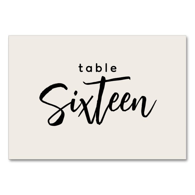 Modern Script Table 16 Sixteen Off-White Wedding Table Number (Front)