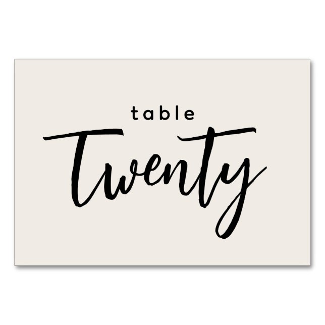 Modern Script Table 20 Twenty Off-White Wedding Table Number (Front)