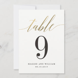 Modern Script Table Number Card Faux Gold