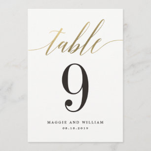 Modern Script Table Number Card Faux Gold