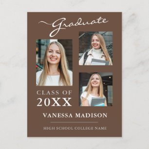 Modern Script Tan Brown Graduate Announcement Postcard