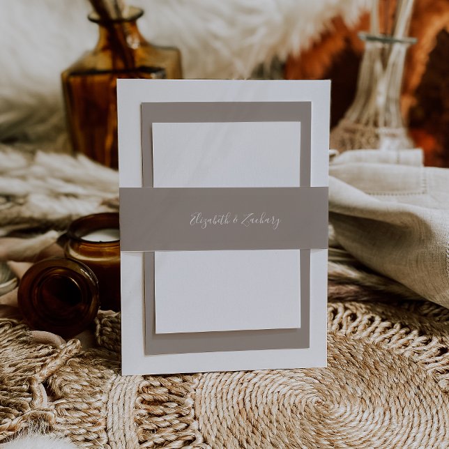 Modern Script Taupe Wedding Invitation Belly Band (Creator Uploaded)