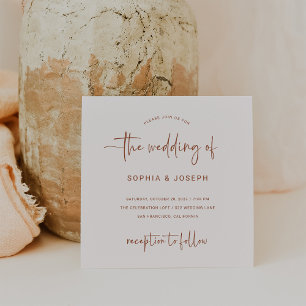 Modern Script   Terracotta and Cream Wedding Invitation
