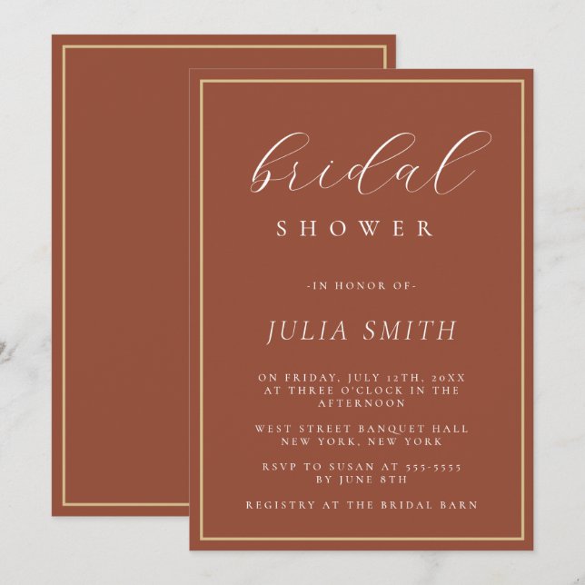 Modern Script Terracotta Bridal Shower Invitation (Front/Back)