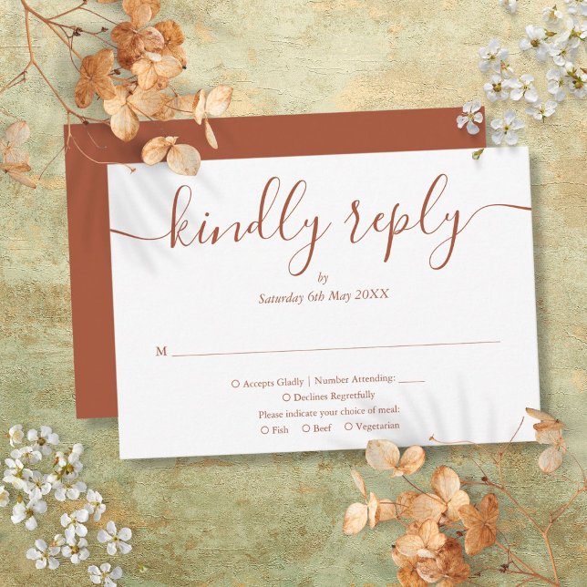 Modern Script Terracotta Wedding Meal Choice RSVP Card (Modern Script Terracotta Wedding Meal Choice RSVP Card)