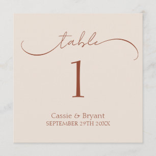Modern Script Terracotta Wedding Table Number Sign