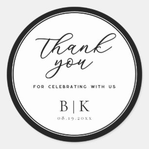 Modern Script Thank You Black Border Wedding Favou Classic Round Sticker