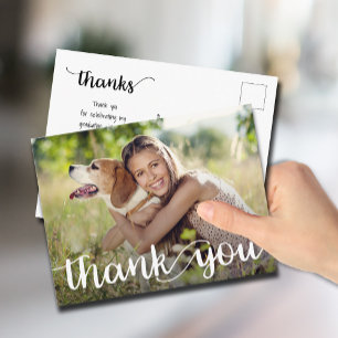Modern Script Thank You Photo Graduation Postcard
