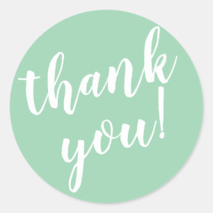 Modern Script Thank You Simple Blush Green Classic Round Sticker