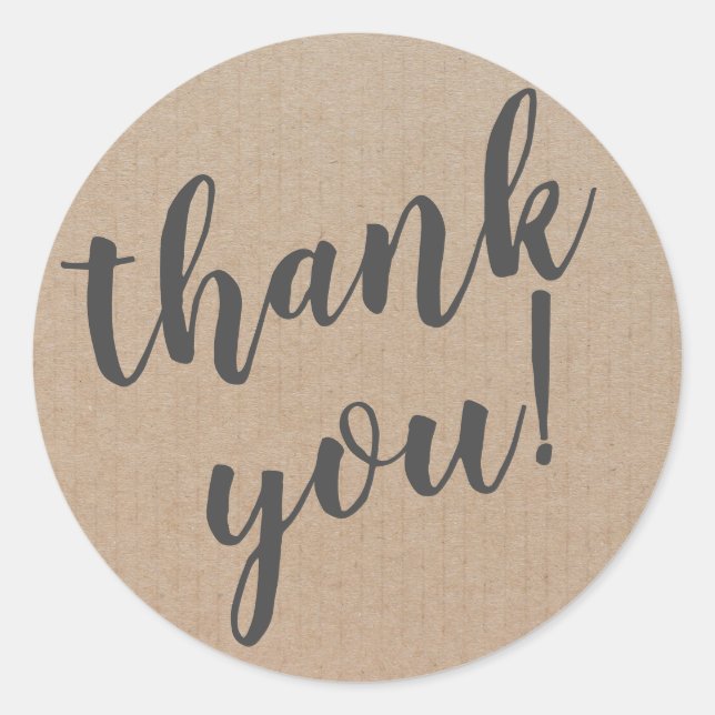 Modern Script Thank You Simple Cardboard Classic Round Sticker (Front)