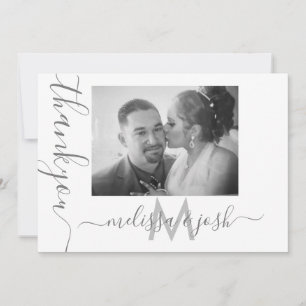 Modern Script Thank You Wedding Couples Photo Card