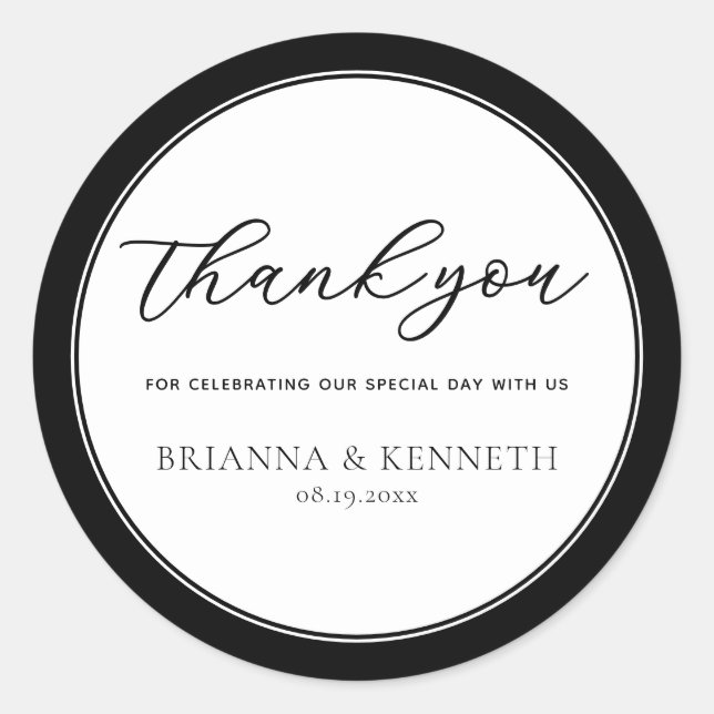 Modern Script Thank You Wedding Favour Classic Round Sticker (Front)