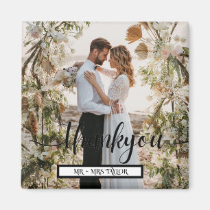 Modern Script Thank You Wedding Photo Favour Magnet