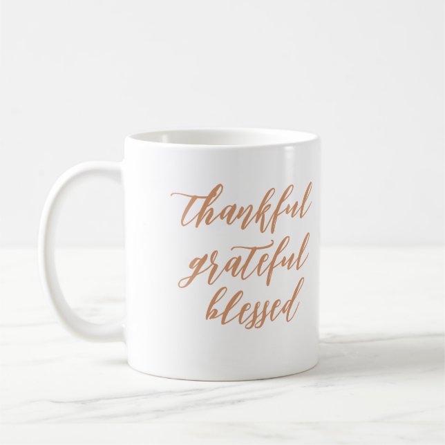 Modern Script Thankful Grateful Blessed Name Coffee Mug (Left)