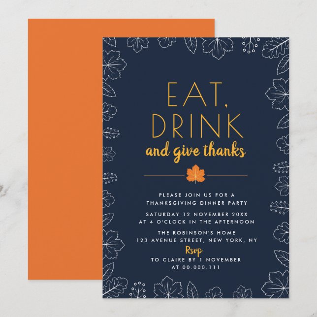modern script thanksgiving dinner party invitation (Front/Back)