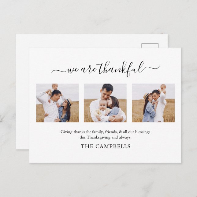 Modern Script Thanksgiving Photo Holiday Postcard (Front/Back)