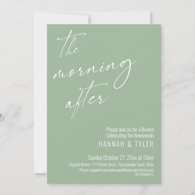 Modern Script The Morning After Brunch Sage Green Invitation (Front)