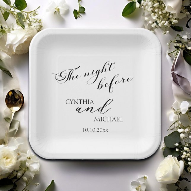 Modern Script 'the Night Before' Wedding Paper Plate (Creator Uploaded)