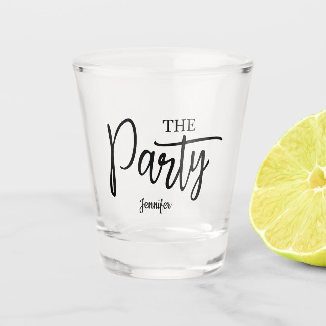 Modern Script The Party Bachelorette Bridesmaid    Shot Glass (Front)