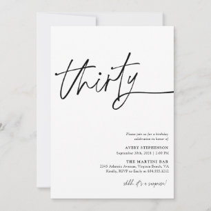 Modern Script Thirtieth Birthday Party  Invitation