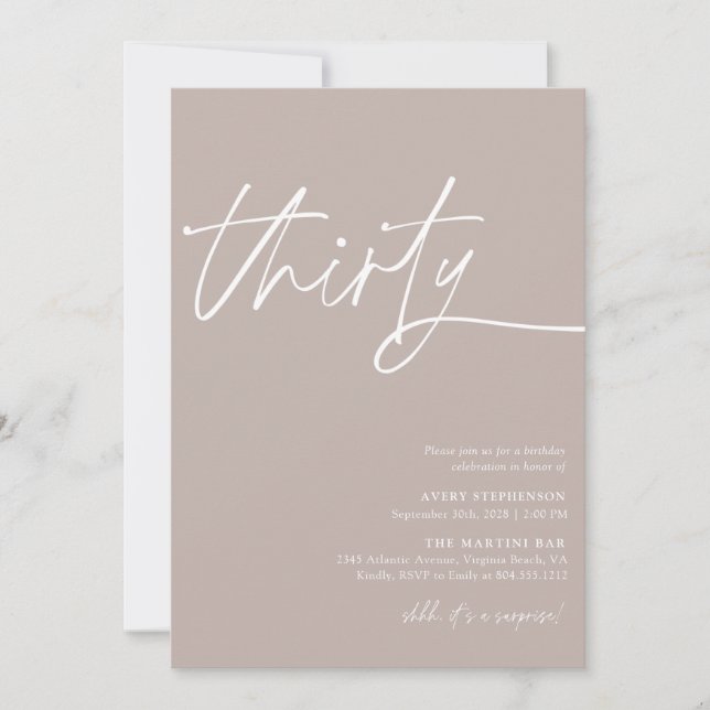 Modern Script Thirtieth Birthday Party  Invitation (Front)