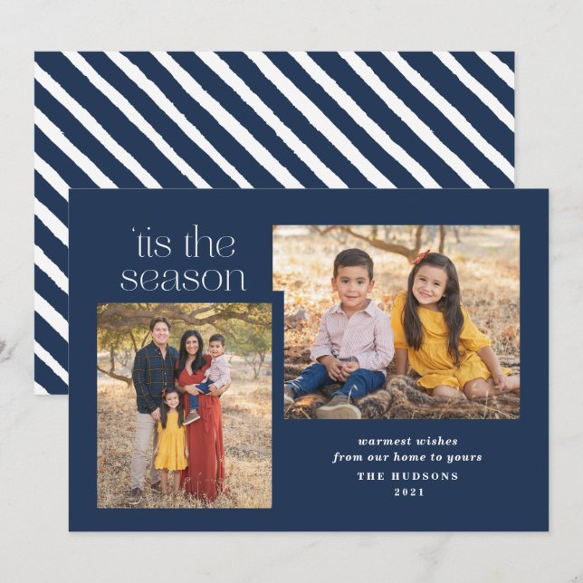 Modern Script Tis The Season Calligraphy Photo Hol Holiday Card (Front/Back)