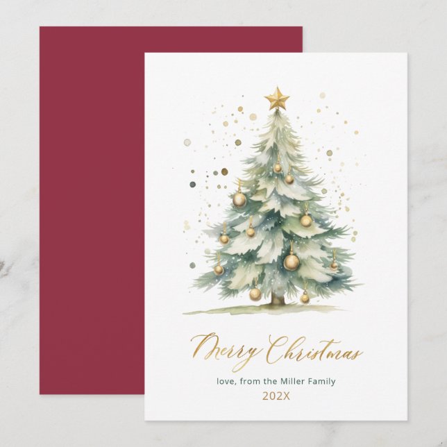 Modern Script Tree Non Photo Christmas Cards (Front/Back)