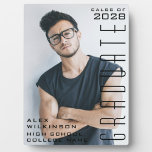 Modern Script Trendy Graduation Guy Photo Plaque<br><div class="desc">Modern Script Trendy Graduation Guy Photo Plaque. Congrats the GRAD! Congratulations on their well-deserved success and celebrate them with this beautiful tabletop plaque with easel stand. All the texts are pre-arranged for you to personalize easily and quickly with your own details.</div>