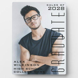 Modern Script Trendy Graduation Guy Photo Plaque