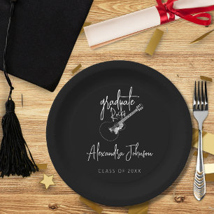 Modern Script Trendy Guitar Graduation Party Paper Plate