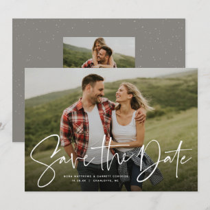 Modern script trendy save the date photo card