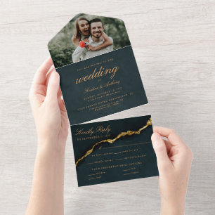 Modern Script Turquoise Agate Wedding All in One Invitation