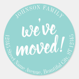Modern Script Turquoise We've Moved New Address Classic Round Sticker