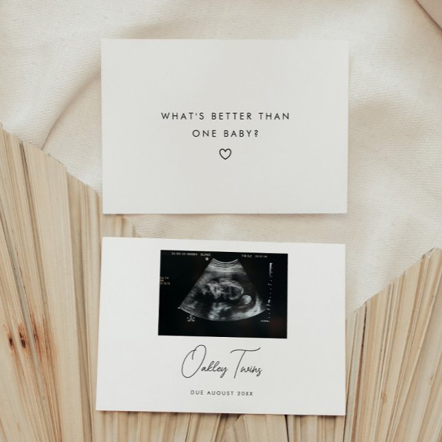 Modern Script Twins Minimalistic Baby Pregnancy Announcement (Creator Uploaded)