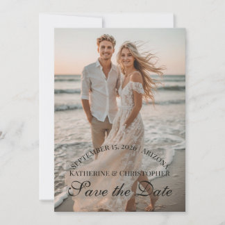 Modern Script Two Beach Photos Destination Wedding Save The Date