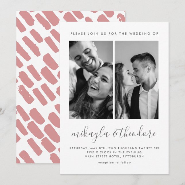Modern Script Two Photo Wedding Invitation (Front/Back)