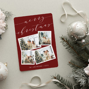 Modern Script Typogpraphy Merry Christmas 4 Photo Holiday Card