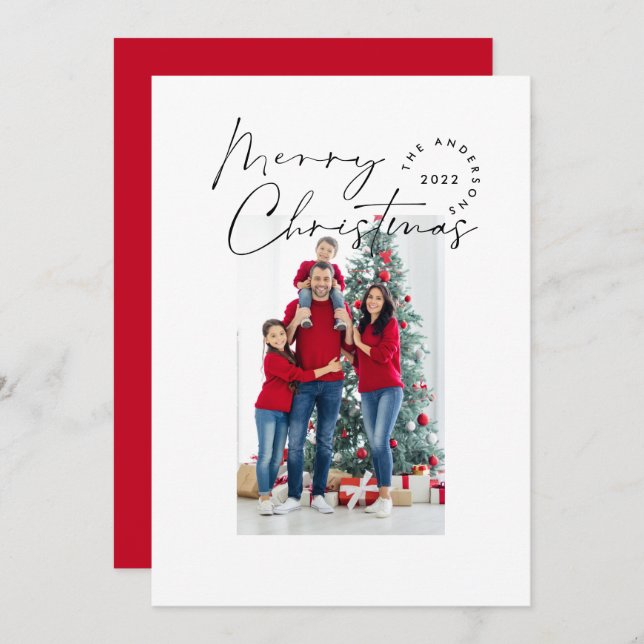Modern script typography 1 photo Christmas Holiday Card (Front/Back)