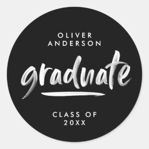 Modern script typography black graduation classic round sticker