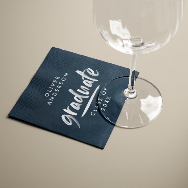 Modern script typography blue graduation party napkin (Creator Uploaded)