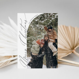 Modern Script Typography Half Arch Photo Christmas Holiday Card