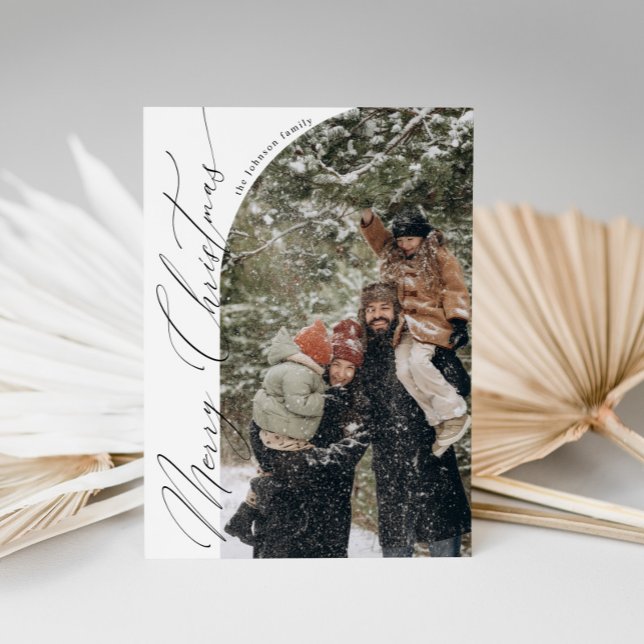 Modern Script Typography Half Arch Photo Christmas Holiday Card (Creator Uploaded)