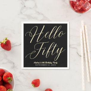 Modern Script Typography Hello Fifty Black Gold Napkin