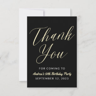 Modern Script Typography Hello Fifty Black Gold Thank You Card