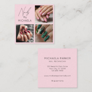 Modern Script Typography Nail Artist 3 Photo Square Business Card