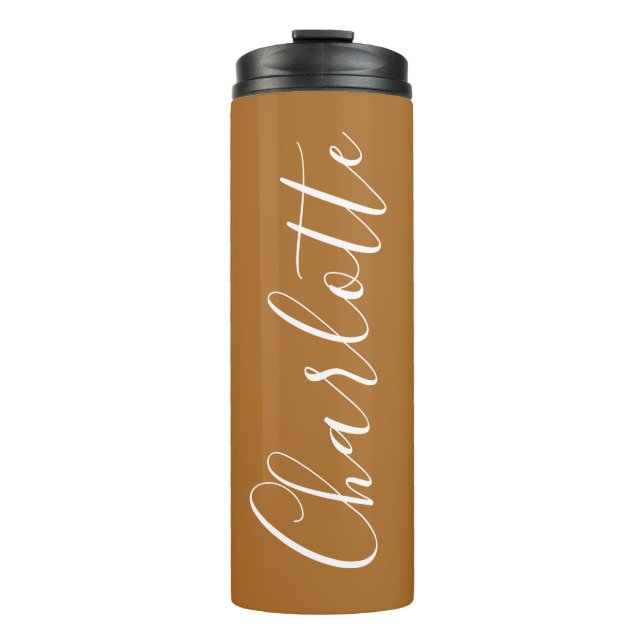 Modern Script Typography Name Personalized Brown Thermal Tumbler (Front)