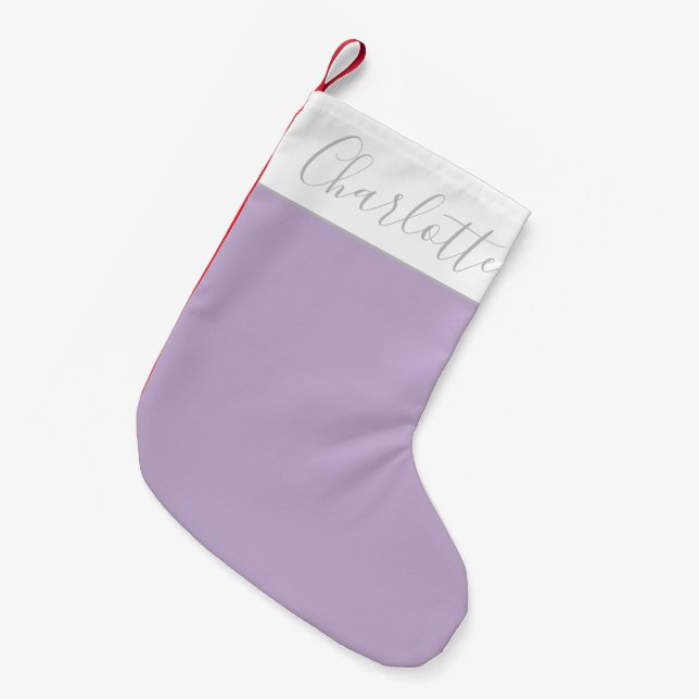 Modern Script Typography Name Simple Orchid Bloom  Small Christmas Stocking (Front (Hanging))
